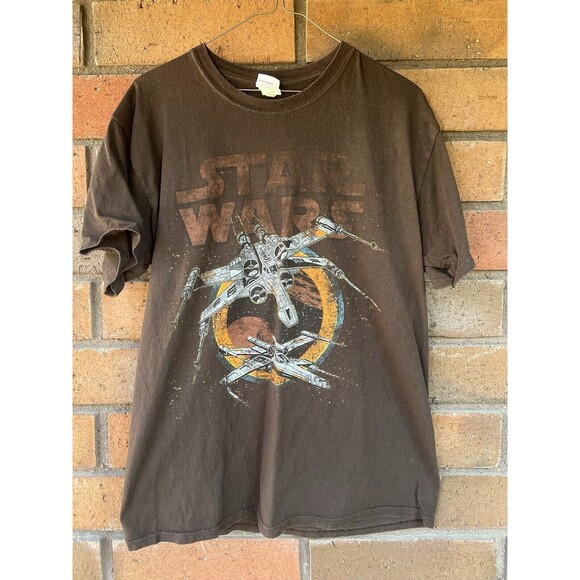 Vintage Star Wars X-Wing Fighter T-shirt All Over Print Mens Size Med Distressed - Picture 1 of 10